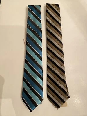 Lote 2 Corbatas Cuello Rayas J Ferrar - Nuevas SIN ETIQUETA - Corbata Poliéster *Bono: Clip de Corbata Foto 1 de 4