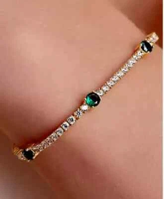 Lab Created Emerald 5Ct Round Cut 14K Yellow Gold Plated Women's Tennis Bracelet - Image 1 of 4