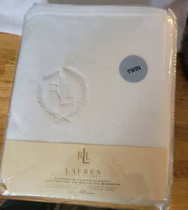 NWT Lauren Ralph Lauren Microfine Fleece TWIN Blanket - White 60x90 - Picture 1 of 7