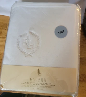 NWT Lauren Ralph Lauren Microfine Fleece TWIN Blanket - White 60x90 - Image 1 of 4
