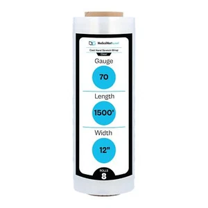 Clear Stretch Film Hand Shrink Plastic Wrap 1500FT 8 Rolls 12" x 1500' 70 Gauge - Picture 1 of 9