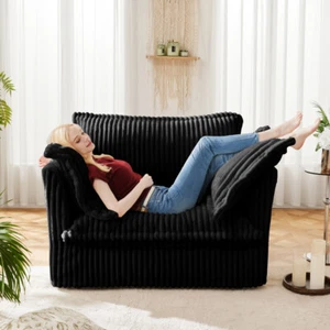 Non-slip armchair with 1 large cushion and 2 large Toss pillows, corduroy - Picture 1 of 94