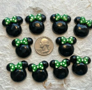 2 - 10 pc x 1" Resin Mouse Flatbacks w/St Patrick Polka Dot Bow Minnie Mickey - Picture 1 of 2