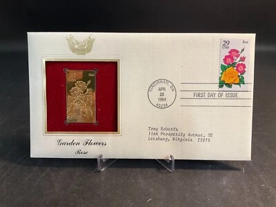 1994 PCS Garden Flowers Rose 29¢ FDC 22K Gold Stamp Replica - Image 1 of 3
