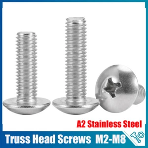 M2 M3 M4 M5 M6 M8 Phillips Pan Truss Head Machine Screws Bolt A2 Stainless Steel - Picture 1 of 113