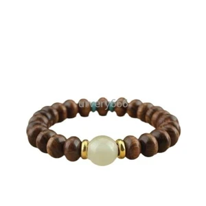 Rosewood Bracelet Sandalwood and Abacus Beads Night Moonstone Jade Jewelry - Picture 1 of 5