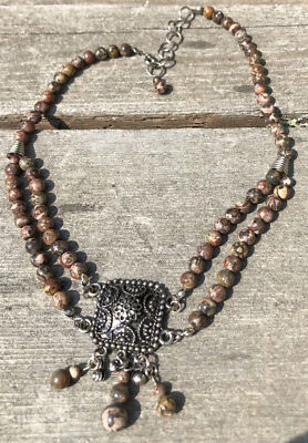 Gargantilla de piedra de jaspe declaración tribal tierra conexión a tierra energía gargantilla collar 16” Foto 1 de 4