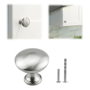 Solid Steel Mushroom Knob Pull Brushed Nickel Kitchen Bath Door Cabinet Handle - Picture 1 of 5