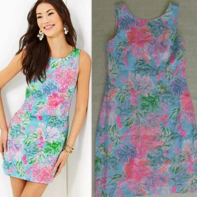 LILLY PULITZER sz. 2,8 MAURINA Linen Shift Dress Celestial Blue Cay To My Heart - Image 1 of 4