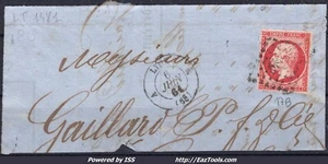FRANCE EMPIRE 80c ROSE N° 17B AVEC OBLITERATION PC 1818 LYON SUR FRAGMENT - Picture 1 of 2