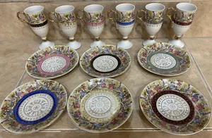 SET Royal Vienna Pedestal 1455 Porcelain Teacup & Saucer LOT 6 each 12pcs Japan - Picture 1 of 6