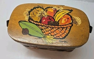 Sac à main vintage Caro Nan panier en bois peint à la main panier à fruits signé sac à main années 60 - Photo 1/8