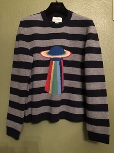 100% Authentic GUCCI Intarsia Blue And Grey Striped UFO Sweater $1350+Tax - Picture 1 of 12