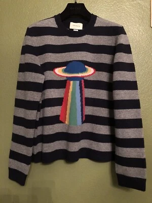 Suéter OVNI 100% Auténtico GUCCI Intarsia Azul Y Gris Rayas $1350 + Impuestos Foto 1 de 4