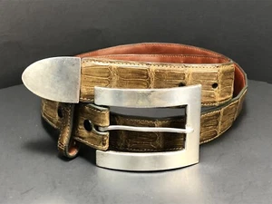 Pat Areias Sterling Silver Buckle W/ Genuine Cayman Green Crocodile Belt Size 36 - Picture 1 of 19