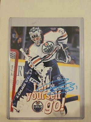 Billete de temporada autografiado por Curtis Joseph 1997-98 Edmonton Oilers postal 5"x6,5" Foto 1 de 3