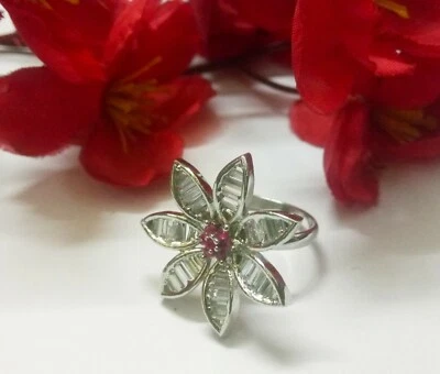 Anello da dito con zirconi indiani regolabile in argento sterling 925 con bor... - Immagine 1 di 4