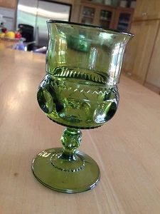 Indiana Glass Green Avocado King's Crown Thumbprint Footed Water Glass - Picture 1 of 3