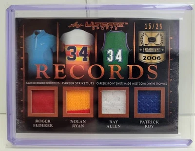💎 2019 LEAF RECORDS! 15/25 (Federer, Ryan, Allen, Roy) Game Jersey! UR-04 - Image 1 of 2