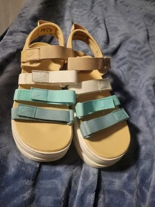 Womens Nike Icon Classic Sandals Beige and Blue Size 8 - Picture 1 of 6