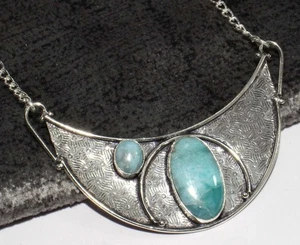 Classy Larimar 925 Silver Plated Handmade Necklace 18" Superb Jewelry GW - Picture 1 of 3