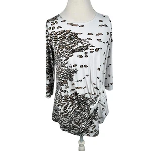 Clara Sun Woo Animal Print Tunic Top Knot Front Asymmetrical Artsy Chic Size XS - Picture 1 of 8