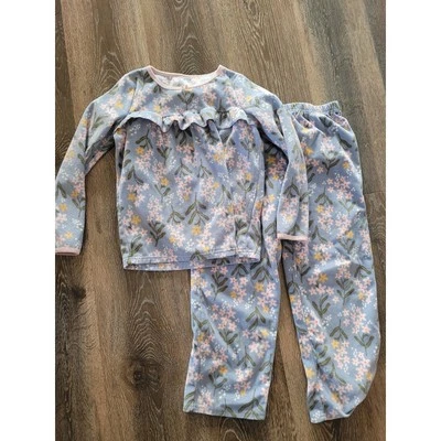 Carter's Girl 2 Piece Fleece Pajamas size 8 Floral Blue #8 - Image 1 of 4