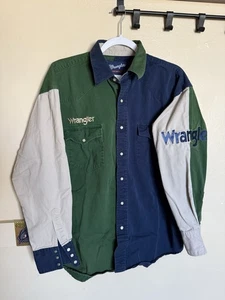 Vintage Wrangler Western Hemd blau grün Brushpopper Rodeo bestickt Gr. L - Bild 1 von 8