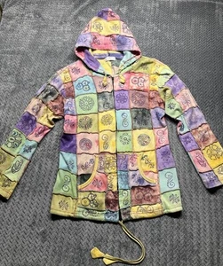 Women’s Hoodie Jacket Large Patchwork Zip Up Floral Bohemian Boho Chic Colorful - Picture 1 of 11