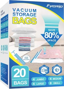 20 Pack Vacuum Storage Bags with Hand Pump, 4 Jumbo + 4 Large + 4 Medium + 8 ... - Picture 1 of 7