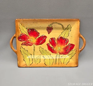 Maxcera Mohnspritzer Serviertablett 15" rote Blumen geraffter Rand handbemalt - Bild 1 von 10