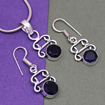 Tanzanite Set Jewelry Quartz  Gemstone Pendant 18-20'' Necklace - Image 1 of 4