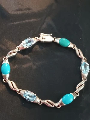 Pulsera de Topacio Azul Suizo Turquesa La Bella Durmiente Plata 925 7.25" Foto 1 de 4