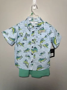 Magellan Boys Fish Gear SS Printed short Set Clear SKY Fish Waves size 5/6 - Picture 1 of 9