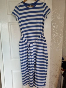 JOULES Paloma Blue & White Stripe Midi Cotton Jersey Dress Size 10 - Picture 1 of 14