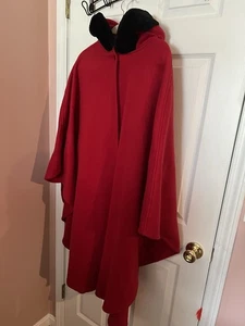 Vintage Amanda Smith Poncho Einheitsgröße rot schwarz Borte Fleece Cape Mantel - Bild 1 von 5