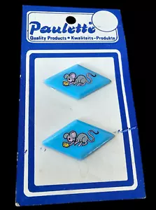 Vintage Barrette- Pair of Blue "Paulette" Painted Mouse Barrettes - Picture 1 of 6