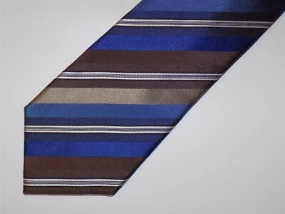 KENNETH COLE REACTION Silk Necktie Blue & Brown Striped 57 1/2" x 3 1/4" - Image 1 of 2