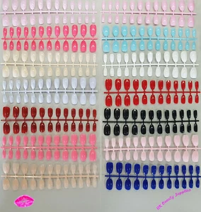24x Short Coffin Full Cover Coloured Acrylic Press On False Nails Tips UK SELLER - Picture 1 of 16