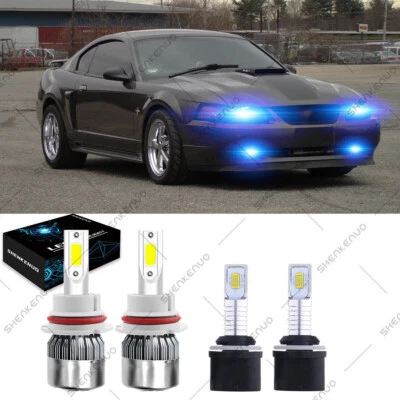 For 99-04 Ford Mustang LED Headlight Bulbs Hi/Lo Beam+Fog Light Bulbs 8000K Kit - Image 1 of 4