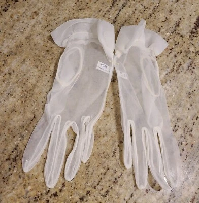 ¡Nuevo! Guantes de muñeca formales de nailon transparente blancos talla M/L 7,5 vintage para mujer de 9" Foto 1 de 4