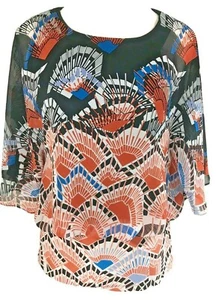 Coco Bianco Women’s Multicolor Boho Dolman Sleeves Lined Top Size S - Picture 1 of 7