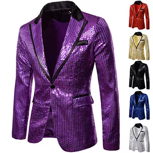 Men's Sequins Suit Party Dance Blazer Jacket Bling Coat Performance Costume - Picture 1 of 18