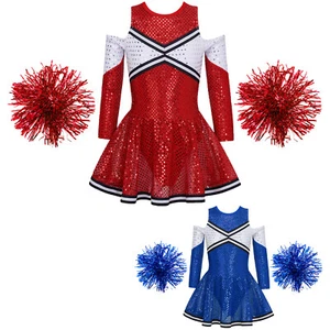 Girls Kids Pompoms Cheerleading Dress Festival Costume Cosplay Dresses AU - Picture 1 of 25