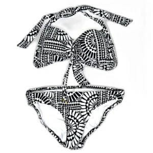 NWOT Helen Jon Black White Zanzibar Bikini Halter Tie Top 2 Piece Swimsuit S - Picture 1 of 11