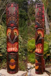 Tiki Totem Tahitian Wood Mask Tropical Bar Patio Décor Pineapple Turtle 39" - Picture 1 of 2