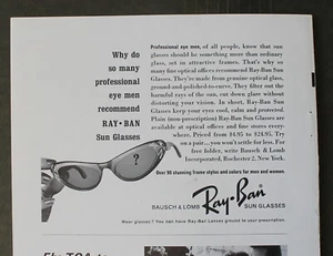 Ray Ban Sonnenbrille Vintage Magazin Print Anzeige 1962 7 x 5 - Bild 1 von 1