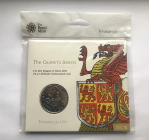 2018 THE QUEENS BEASTS ~ THE RED DRAGON OF WALES BU FIVE 5 POUND ROYAL MINT PACK - Picture 1 of 4