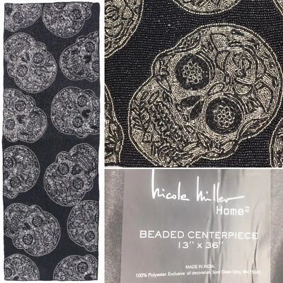 妮可·米勒万圣节串珠银色骷髅桌跑步者死日哥特式 — 第 1/4 张图片