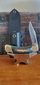 Custom Buck 110 Green Pinecone with Filework and Sheath, COA - Picture 1 of 16